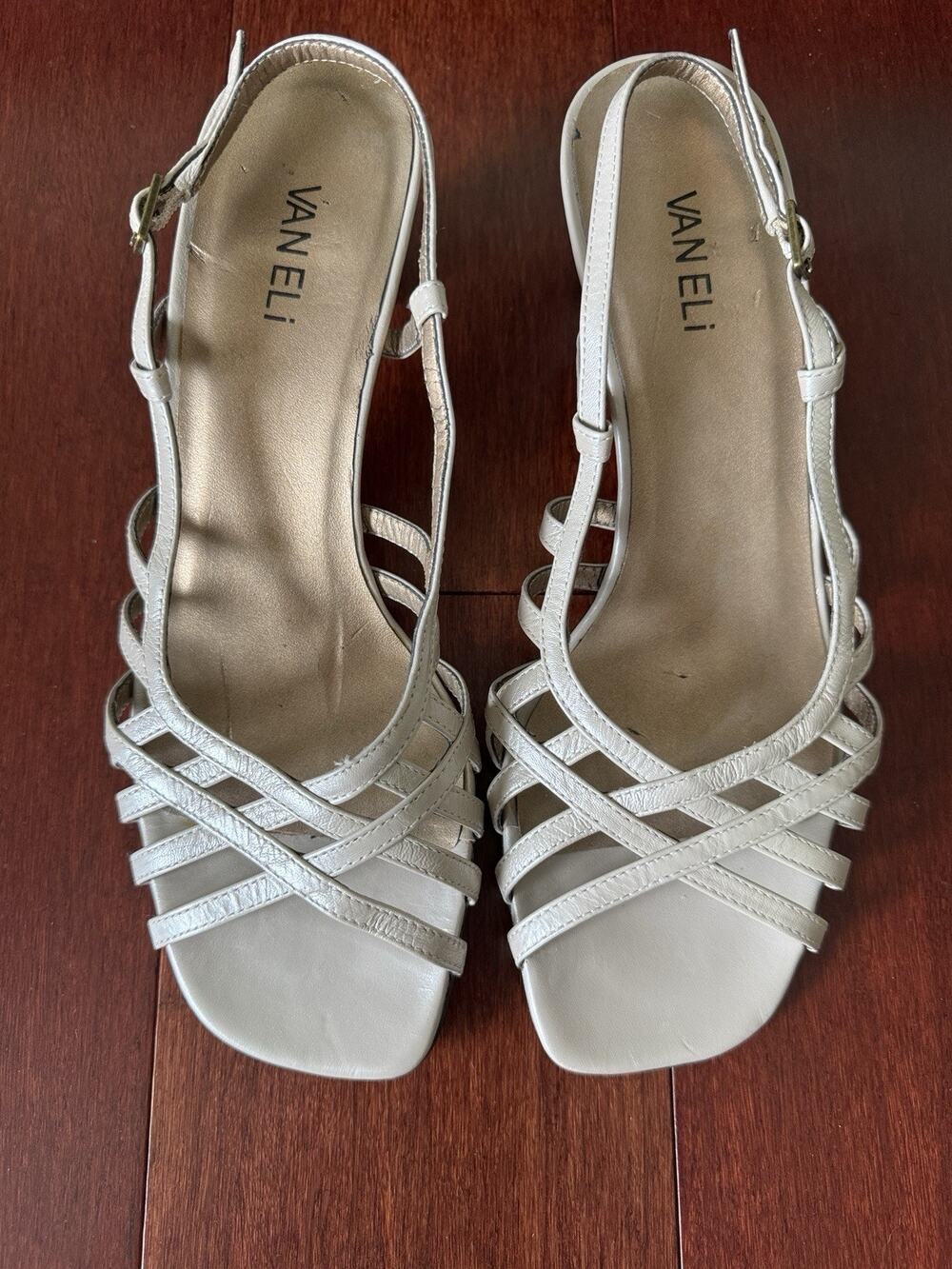 Vaneli strappy slingback sandals ivory block‎ heels 9.5 M